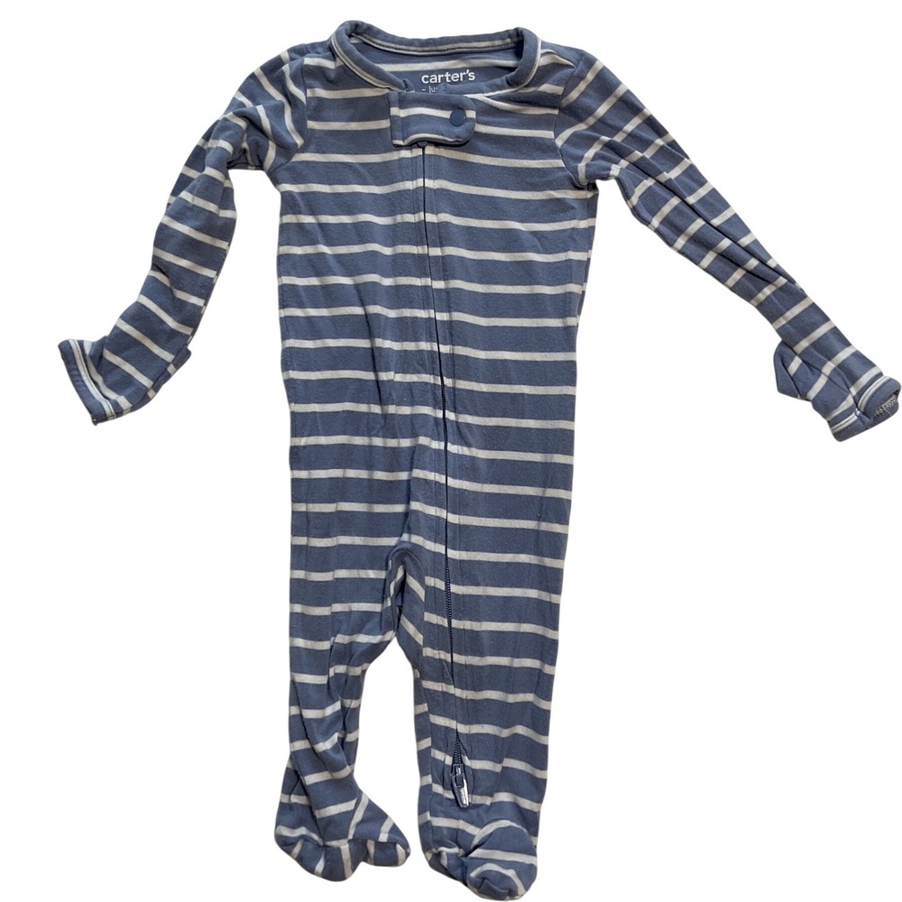Carter's Just One You Newborn Blue White Striped Footed Sleeper Pajamas 0M